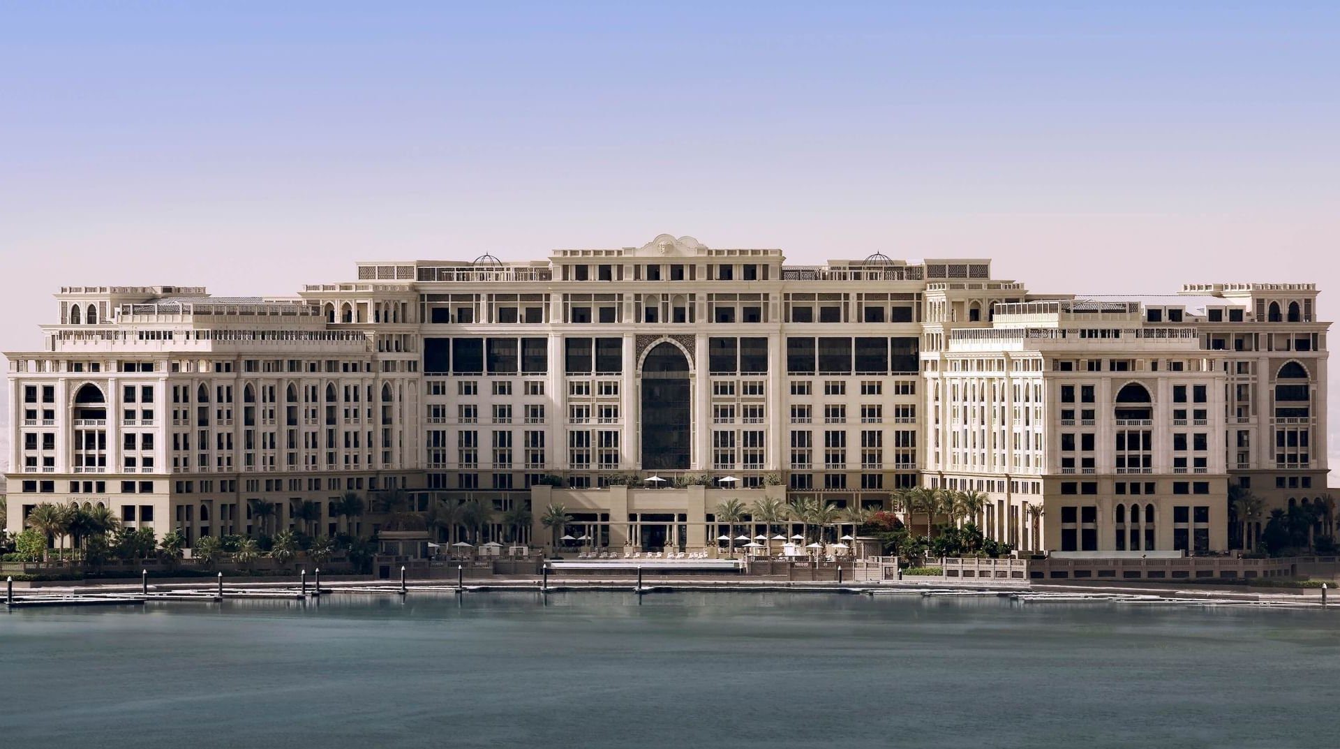 EXTERIOR VIEW OF HOTEL BY A RIVER AT PALAZZO VERSACE DUBAI